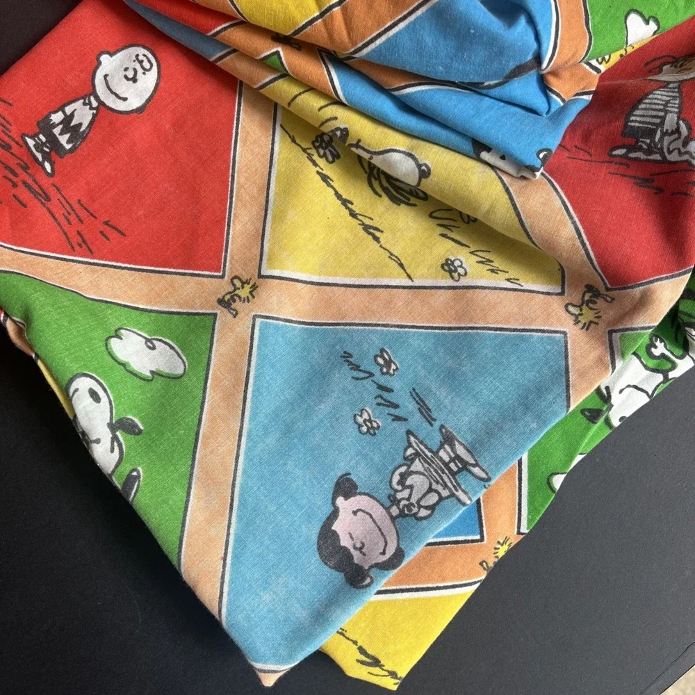 VTG 1960s-70's Peanuts JC Penney Muslin Twin Fitted Sheet Charlie Snoopy READ